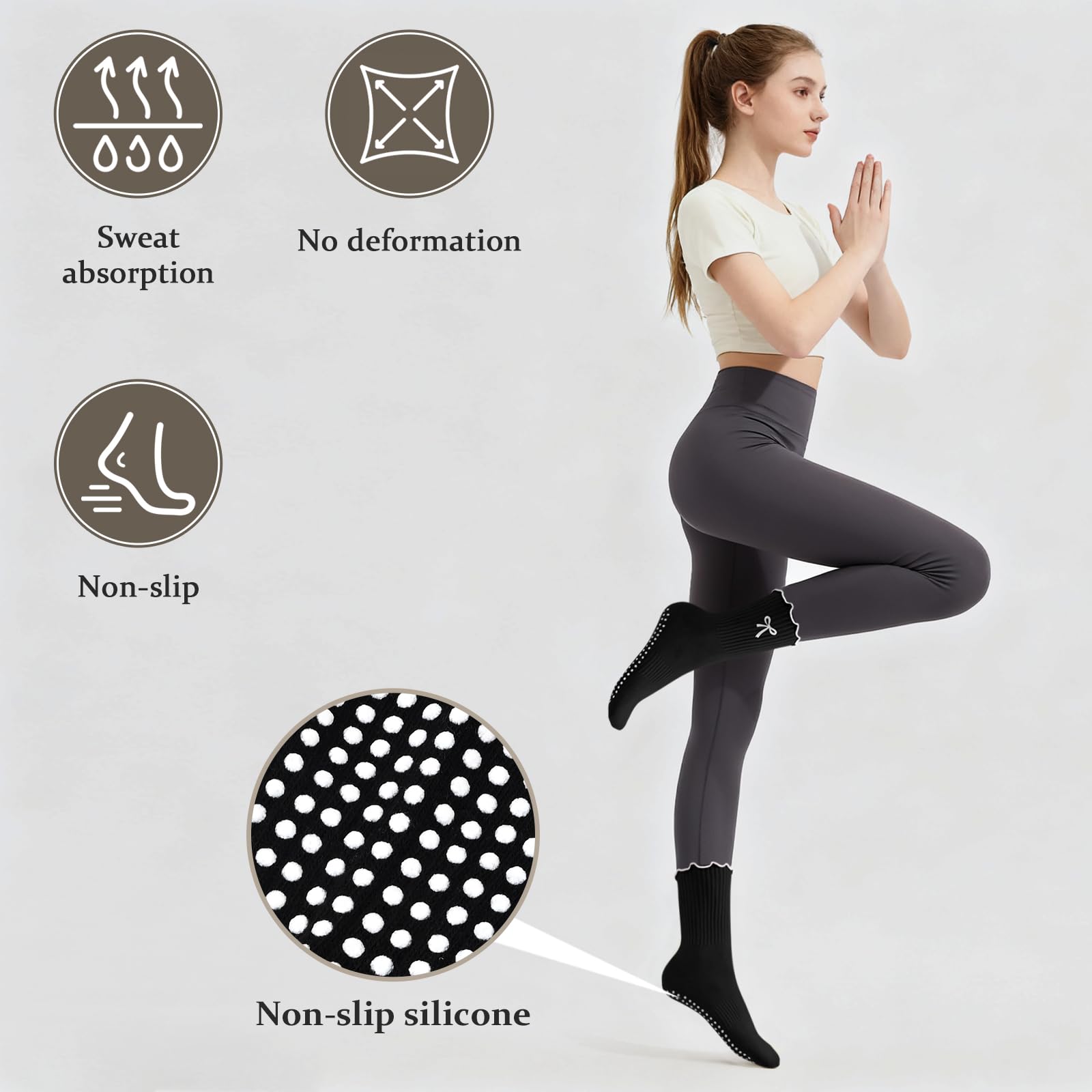 3 Pairs of Anti-Slip Grip Pila - Medias Para Pilates Y Yoga 评论和价格
