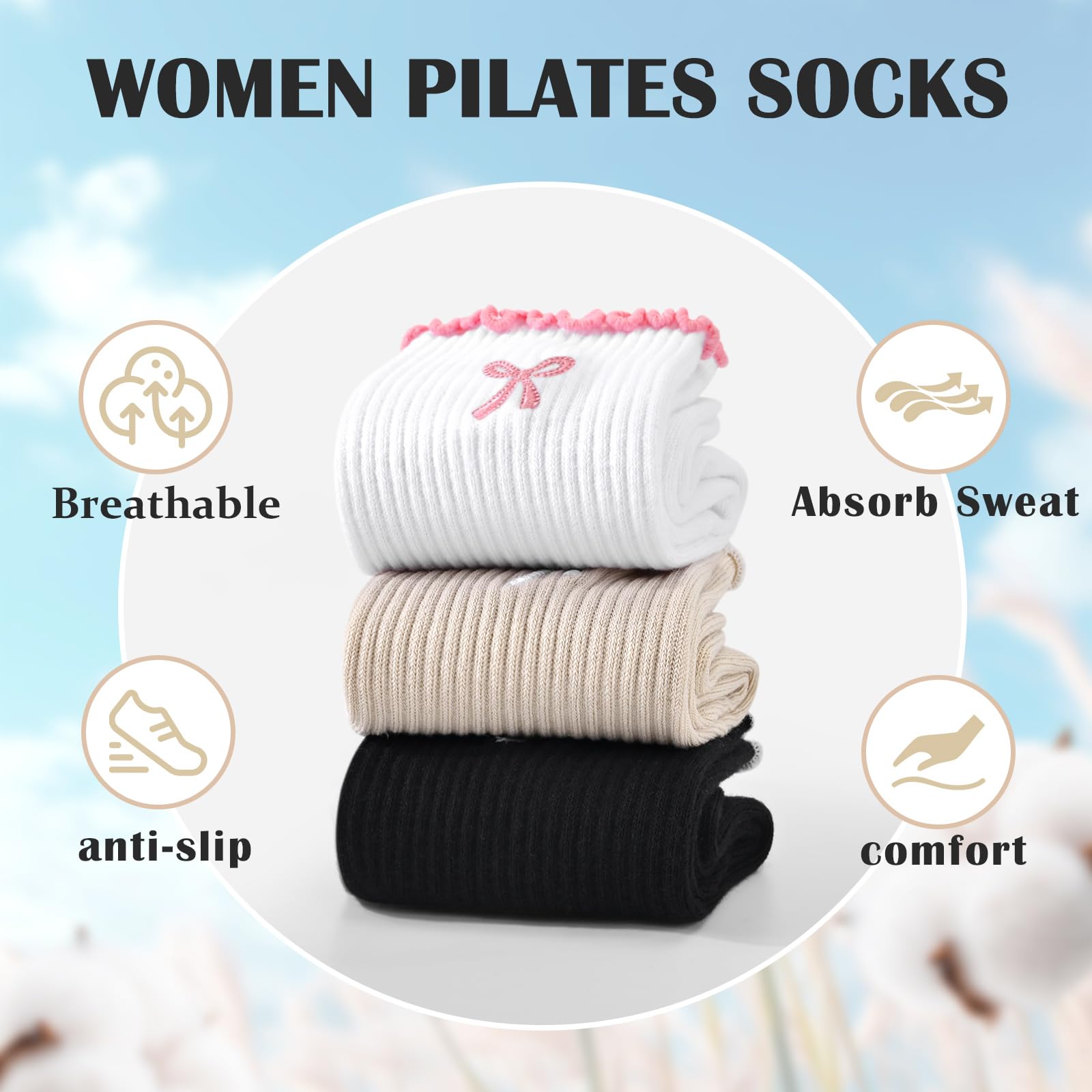 3 Pairs of Anti-Slip Grip Pila - Medias Para Pilates Y Yoga 评论和价格